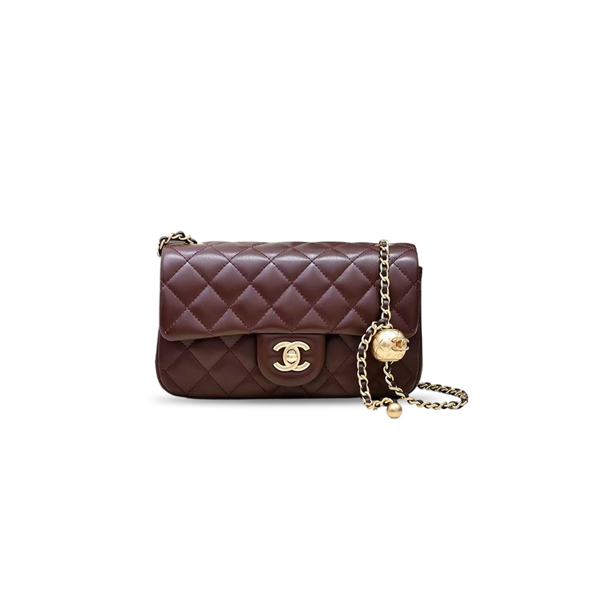 CHANEL LAMBSKIN QUILTED MINI RECTANGULAR PEARL CRUSH FLAP BURGUNDY (20*12*6cm)
